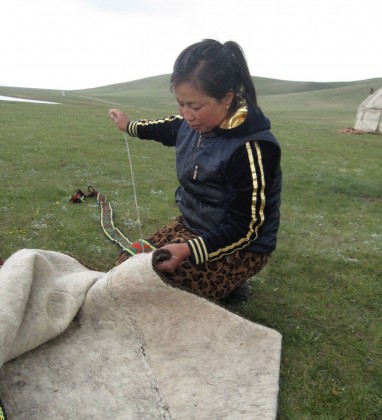Mending the Yurt Song Kul Lake Kyrgyzstan Bev Dunbar The Gilded Image